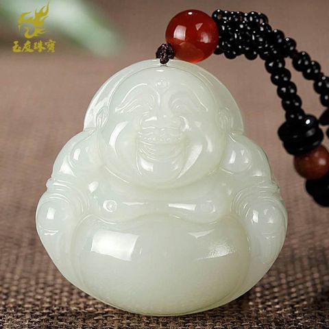新疆白玉和田玉弥勒佛吊坠女款天然玉石笑佛女玉坠挂件玉佛玉吊坠